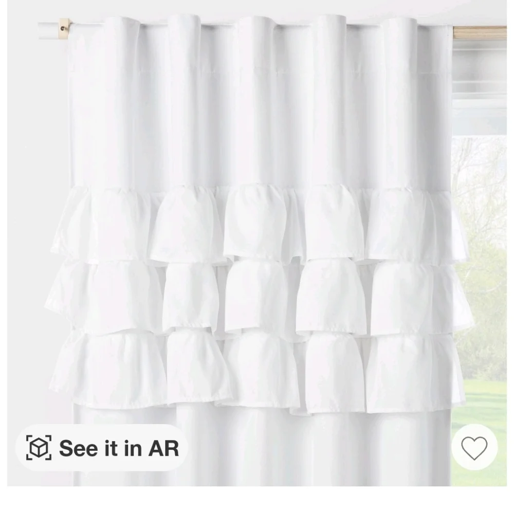 Two Pillowfort ruffle blackout curtain panels white 42 x 84